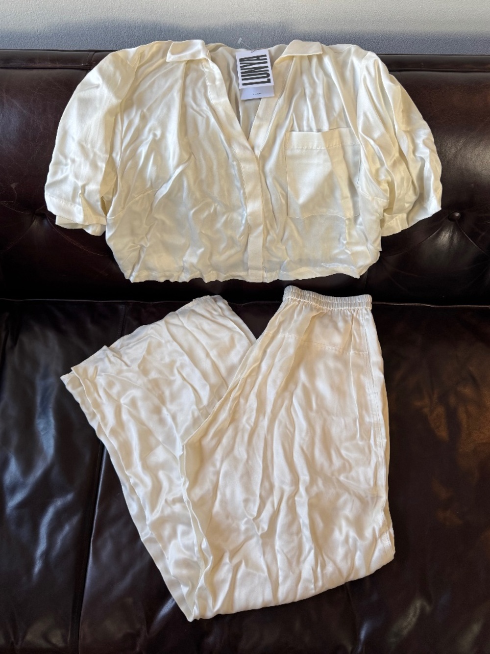LUNYA BNWT Washable Silk High Rise Pant Set in Tranquil White Size M - Picture 8 of 9